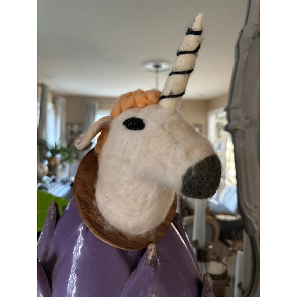 Vintage Unicorn felt Head Wall Mount Decor karma living whimsical nursery art - Picture 2 of 13